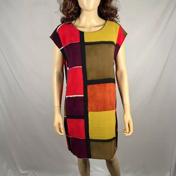 LOFT Midi ColorBlock Dress Short Sleeve 6 Small Shift Business Casual Multicolor - Picture 1 of 5